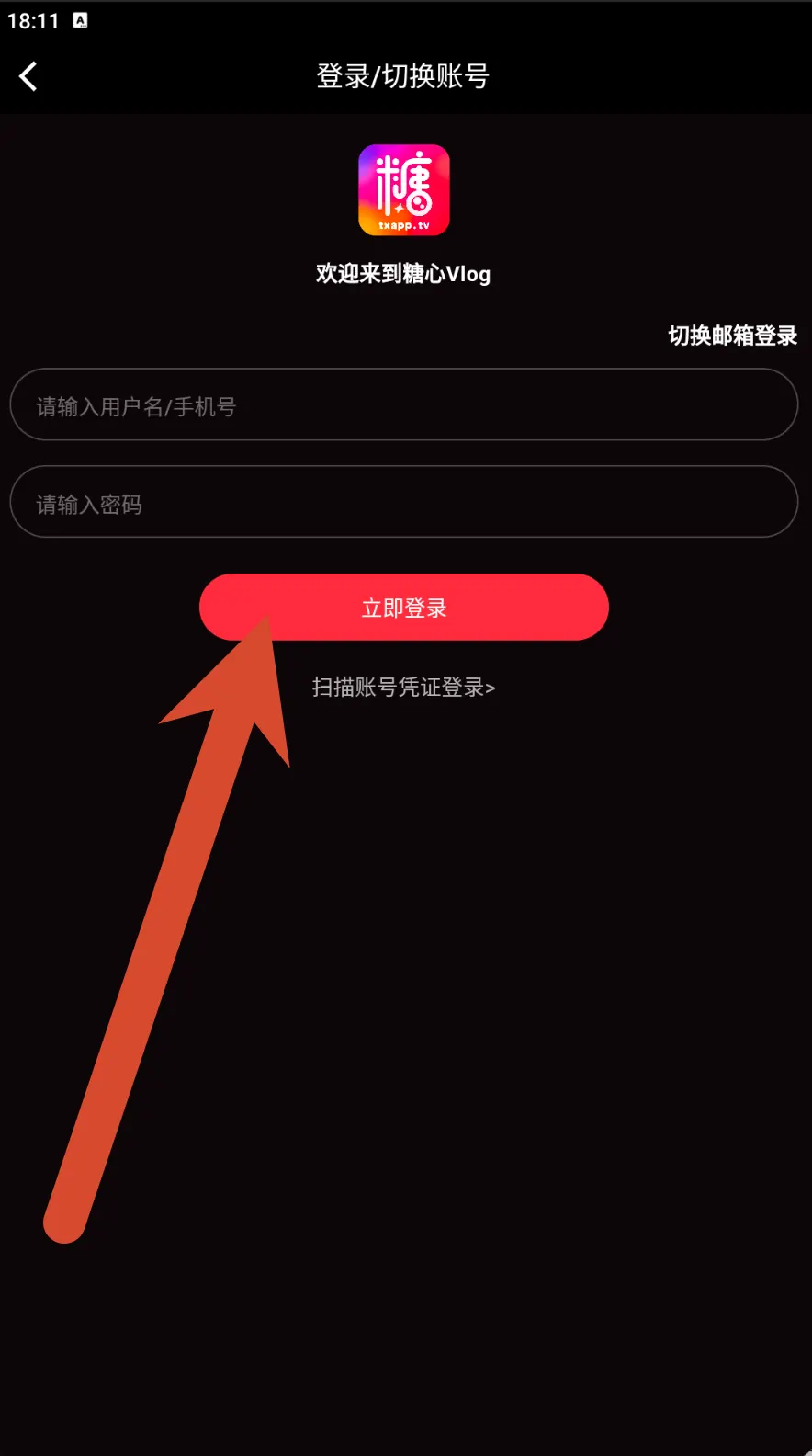 糖心Vlog账号密码登录界面示例