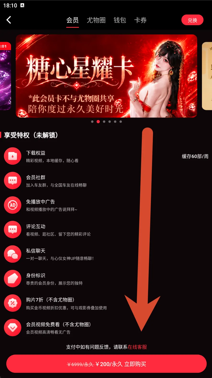 糖心星耀卡会员价格界面示例